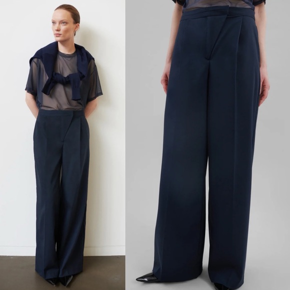 The Frankie Shop- ALIA WIDE LEG TROUSERS NAVY Blue Size Medium - Picture 1 of 9